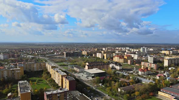 Aerial View of Panorama View on the Roof City Uzhgorod Ukraine