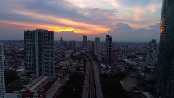 4k Aerial city view of Bangkok dowtnown, Flying over Bangkok, Thailand.