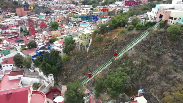 Cable Car, Monumento de al Pipila, Guanajuato Mexico, Drone Shot