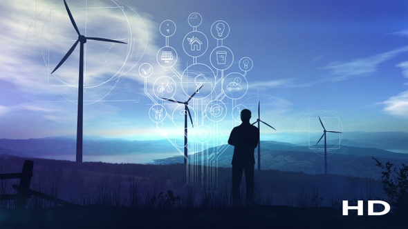 Environmental Infographics On The Background Of Wind Turbines HD