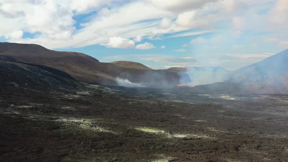 Fagradalsfjall Iceland Volcano Eruption. Plumes Of White Smoke Rising