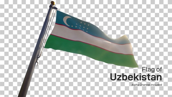 Uzbekistan Flag on a Flagpole with Alpha-Channel