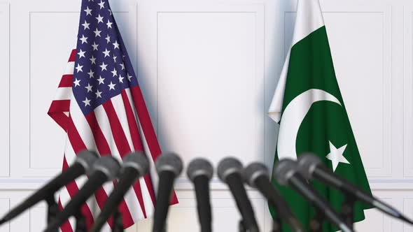 Flags of the United States and Pakistan at International Meeting