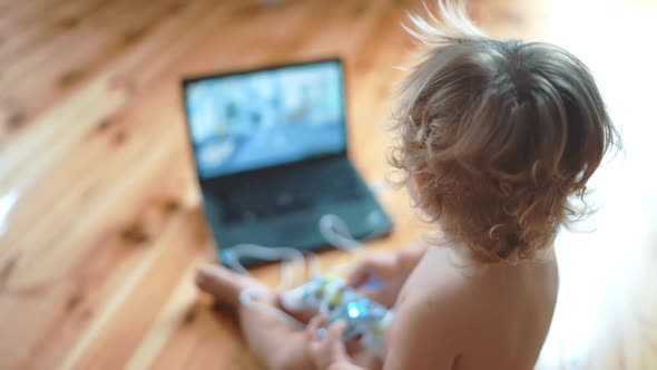 Happy Pretty Toddler Boy Playing Video Game Home