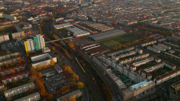 Wide View Above Metropolitan Area Cityscape and Apartment Building Blocks in German Large City