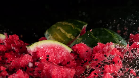 Super Slow Motion Shot of Falling and Cracking Whole Water Melon at 1000 Fps