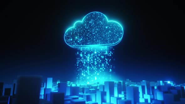 A city where data is transmitted through cloud computing. There is a large amount of data.