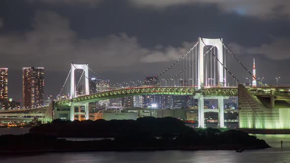 Night Time Lapse Tokyo Rainbow Bridge