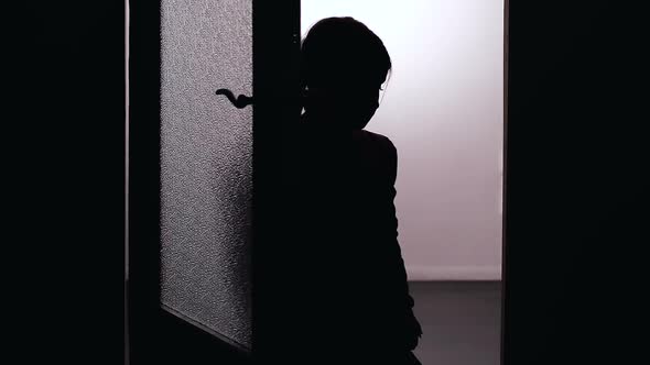 Kids Silhouette Entering House, Dangerous to Walk Alone at Night, Child Safety