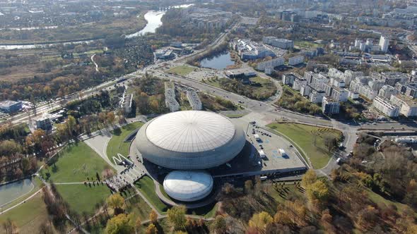 Aerial view of Krakow Arena, biggest concert hall in Poland