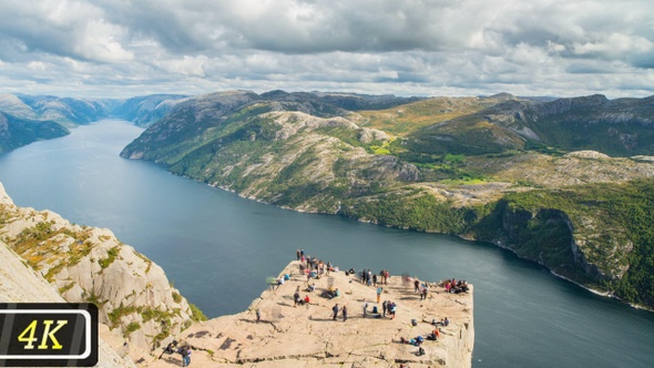 Tourists on Pulpit Rock in Norway