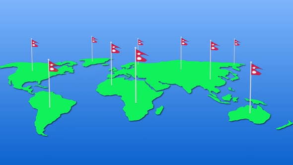 Flag Of Nepal  Wavy Animated On Earth Map
