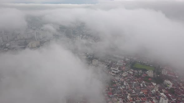 Aerial view misty town at Penang