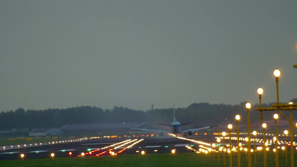 Airplane Landing at Early Morning