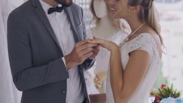 Happy Bride and Groom in Wedding Dress Prepare for Married in Wedding Ceremony