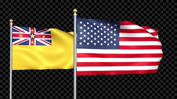 Niue And United States Two Countries Flags Waving