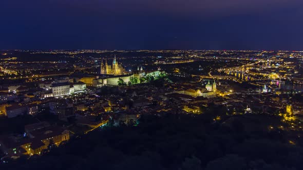 Wonderful Night Timelapse View To The City Of Prague From Petrin Observation Tower In Czech Republic