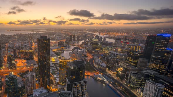 Aerial view of sunset at Melbourne