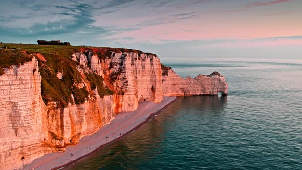 Drone shot is moving on a very beautiful beach