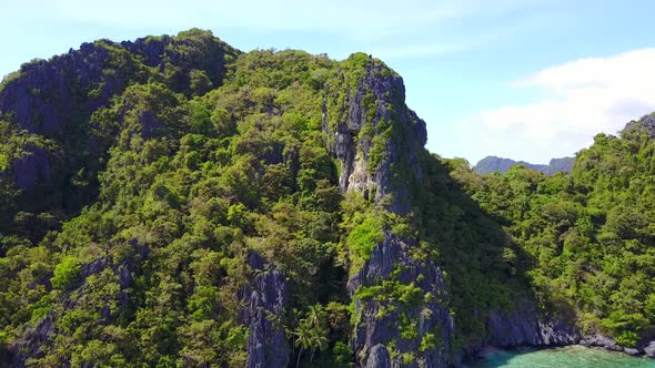 Aerial View of Karst Cliffs on Entalula Island, El-Nido. Palawan Island, Philippines