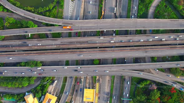 4K : Aerial view and top view of traffic on city.