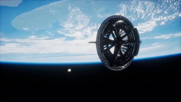 Futuristic Space Satellite Orbiting the Earth