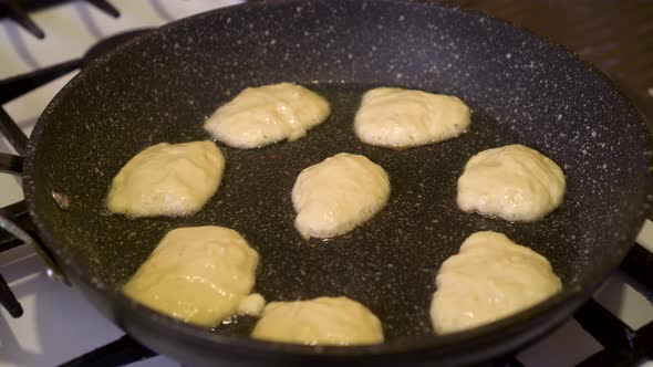 The Cook is Frying Pancakes on the Home Stove Timelapse