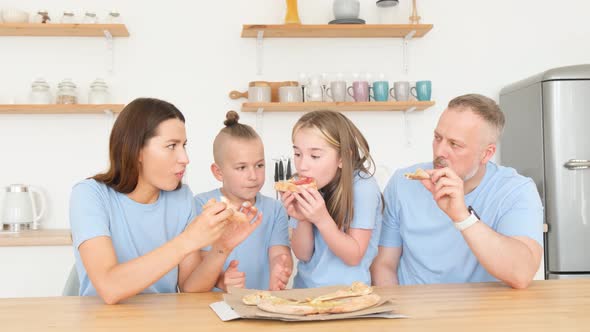 Family Taking Slices of Pizza Fast Food Leisure Lifestyle