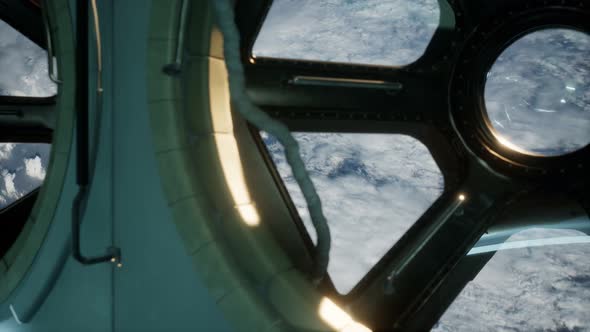 Cockpit View From International Space Station Operating Nearby of Planet Earth