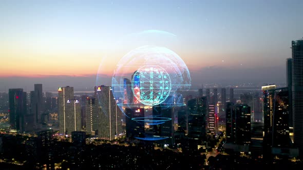 smart Connected city skyline. Futuristic network concept, city Technology.