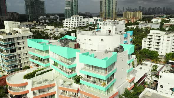 Aerial Footage Ocean Place East Condominium Miami Fl Colorful Art Deco Architecture