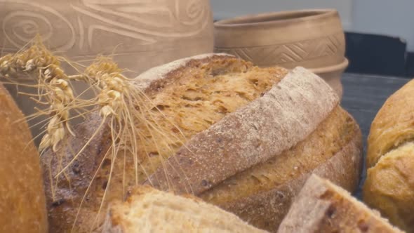 Closeup of Fresh Baked Whole Grain Bread Move in Slow Motion