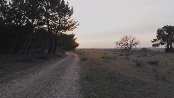 Empty road in countryside in sunset