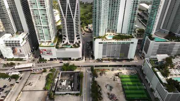 Tilt Up Reveal Highrise Towers Downtown Miami Fl