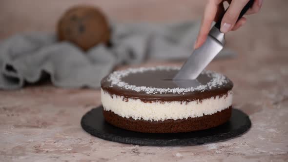 Delicious Chocolate Cake Sprinkled with Coconut on Top