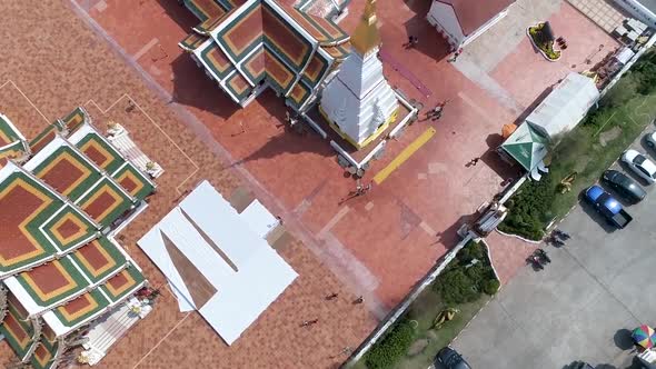 Aerial Footage of Historic Wat Phra That Cheung Chum Temple, Landmark of Sakonnakorn, Thailand