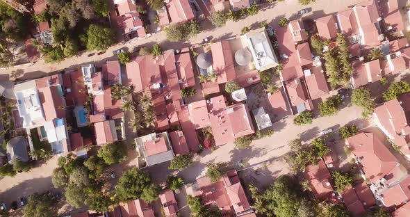 Aerial drone view of a houses and a neighborhood near the beach