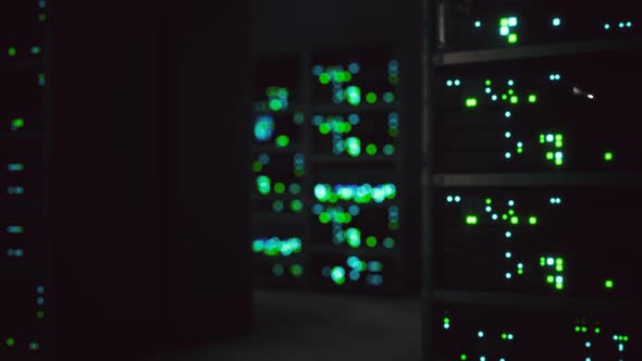 Clean Industrial Interior of a Data Server Room with Servers