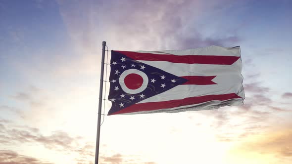 State Flag of Ohio Waving in the Wind