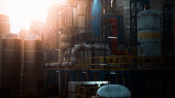Oil Industry Refinery Factory at Sunset alt
