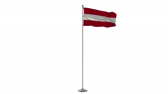 Austria 3D Illustration Of The Waving flag On Long  Pole With Alpha