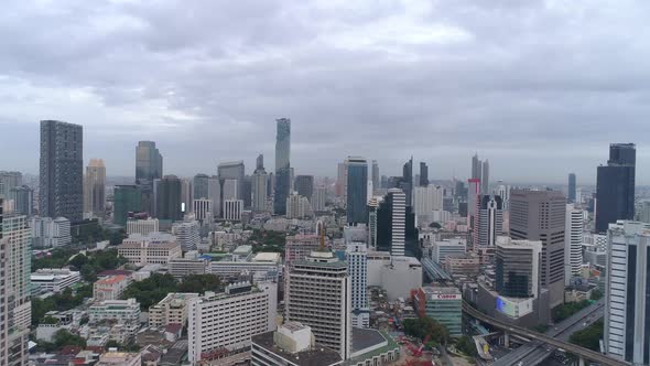 4k Aerial city view of Bangkok dowtnown, Flying over Bangkok, Thailand.