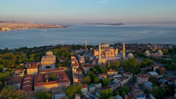 aerial view of hagia sophia mosque at sunset. istanbul 3