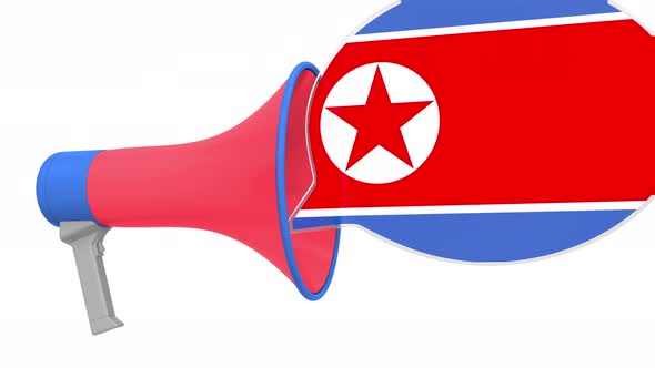 Megaphone and Flag of North Korea on the Speech Balloon