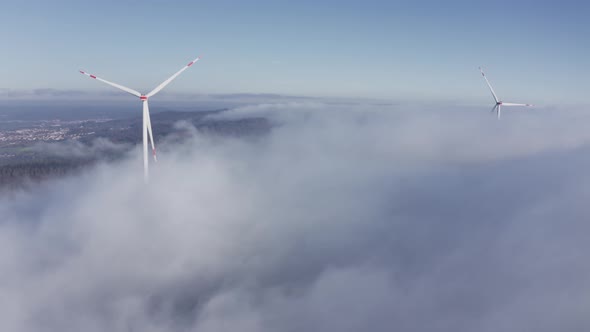 Wind park at Goldboden in fog, Rems Valley, Germany