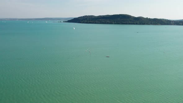 Aerial View of Lake Balaton in Hungary Coast of Balatonfured Sunny Day