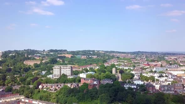 Flying over Exeter, England, on a picturesque summer day