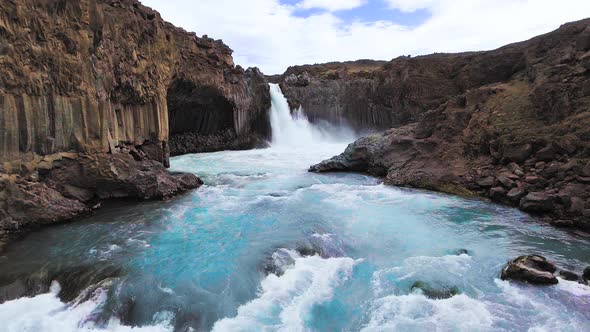 Drone Aerial View of The Aldeyjarfoss Waterfall in North Iceland