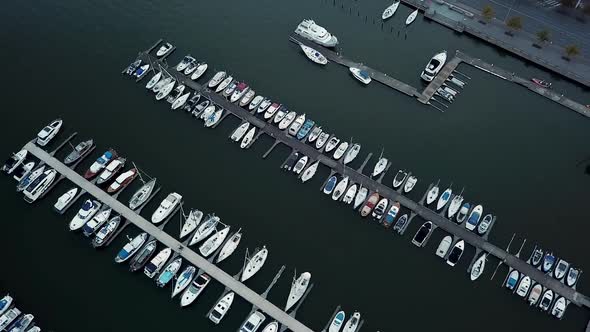 Summer City Aerial Panorama with Seaport and Yacht Club Near with Roadway