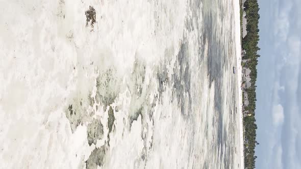 Zanzibar Tanzania  Vertical Video of Low Tide in the Ocean Near the Coast Slow Motion